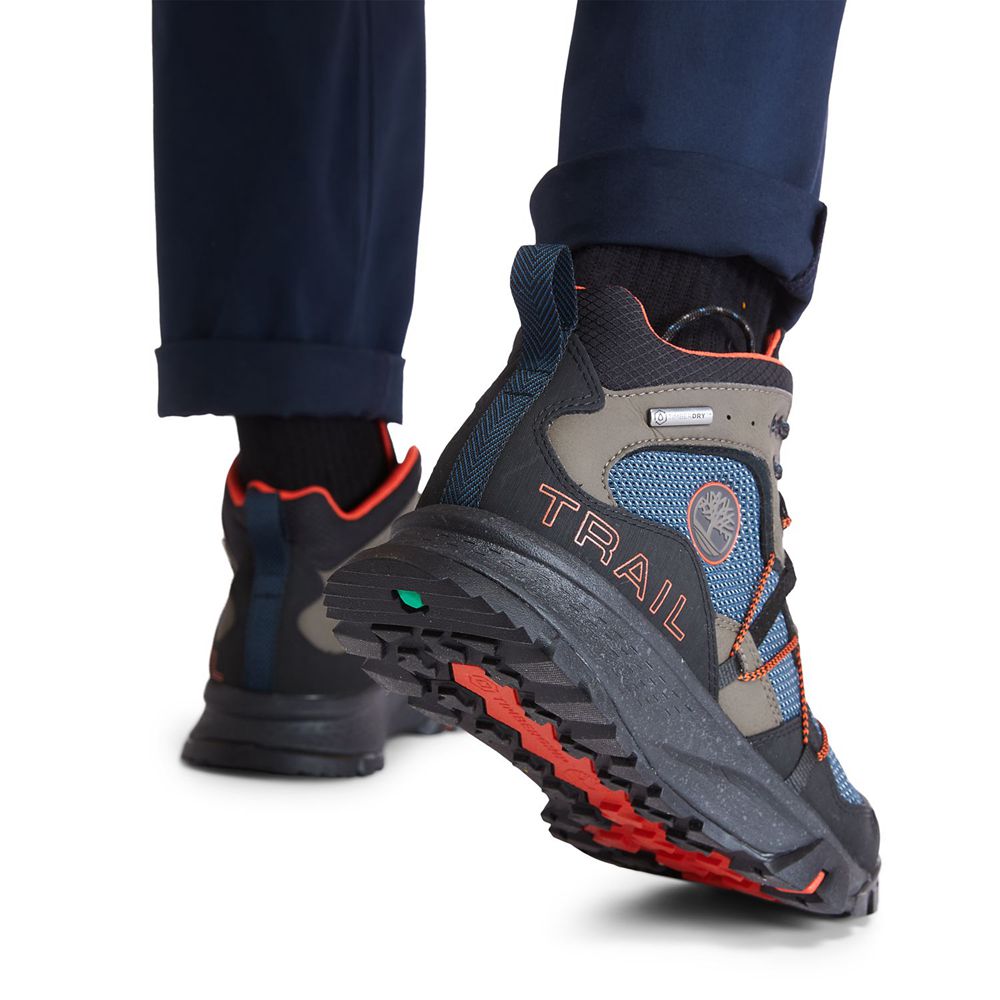 Botas de Caminhada Masculino - Timberland Garrison Trail Impermeavel Mid - JHXEC6104 - Pretas/Azuis